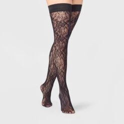 Women's Floral Net Thigh Highs - A New Day™ Black -A New Day™ GUEST 6583c35b c7df 4ad2 a9c8 6aeef2c1ab32