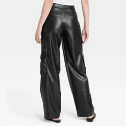 Women's High-Rise Straight Faux Leather Cargo Pants - A New Day™ Black