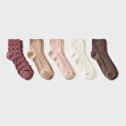 Women's Mixed Tonal Textured 5pk Ankle Socks - A New Day™ Brown/Pink/Ivory 4-10 -A New Day™ GUEST 675165f0 99a6 432f 9ad4 e7ccaf81b2d9