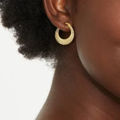 14k Gold Plated Crystal Click Top Tapered Hoop Earrings - A New Day™ Gold: Brass, Nickel-Free, 0.6" Length