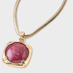 Stone Pendant Chain Necklace - A New Day™ Gold/Burgundy -A New Day™ GUEST 71193702 3e38 47ed 9e1b 0678796c81b4