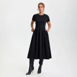 Women's Short Sleeve Midi A-Line Dress - A New Day™ Black -A New Day™ GUEST 72967a85 f73c 4c6e 8ac9 3631f3c291dd