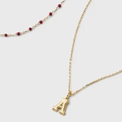 14K Gold Dipped Beaded Initial Necklace Set 2pc - A New Day™ Gold/Marron -A New Day™ GUEST 72ff6b0a efbe 4047 aced f0bf20b7c842