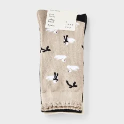 Women's Swans & Bows Scallop Cuff 3pk Crew Socks - A New Day™ Taupe/Black/Ivory 4-10