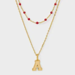 14K Gold Dipped Beaded Initial Necklace Set 2pc - A New Day™ Gold/Marron -A New Day™ GUEST 74ba0ea5 d97d 4378 be29 40886fc42a0c