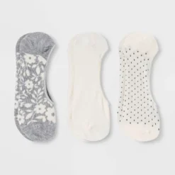 Women's Floral Print 3pk Liner Socks - A New Day™ Heather Gray/Cream 4-10: Hidden Gel Heel Grip, Knit Design -A New Day™ GUEST 75140be4 7001 4ded 99d5 8ba8ad761a6b
