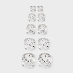 Sterling Silver Cubic Zirconia Stud Earring Set 5pc - A New Day™ Silver -A New Day™ GUEST 7ae9ee30 8ef8 4849 9668 01d46f739efc