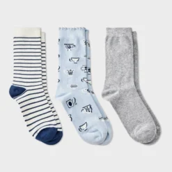 Women's Teacups Scallop Cuff 3pk Crew Socks - A New Day™ Blue/Heather Gray/Navy 4-10 -A New Day™ GUEST 7d7fb45d a2dd 4998 bca1 59a339673c81