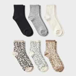 Women's Leopard & Solid Ribbed 6pk Ankle Socks - A New Day™ Black/Gray/Ivory 4-10 -A New Day™ GUEST 811ccd2d 4c67 43a8 b872 99d1e74c4b7e