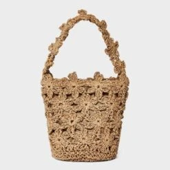 Straw Mini Floral Bucket Bag - A New Day™ Beige: Woven Paper Straw, Magnetic Closure, Structured Design -A New Day™ GUEST 8410d867 5676 43f8 8178 5605b6cbb53d