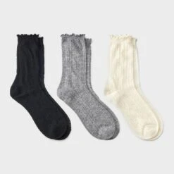 Women's Lettuce Edge Pointelle 3pk Crew Socks - A New Day™ Ivory/Gray/Black 4-10 -A New Day™ GUEST 84c473e8 cef2 4f8f bd4b 053448df3299