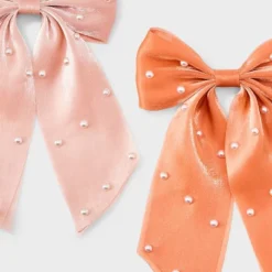 Shimmer Chiffon Hair Bow With Pearls Set 2pc - A New Day™: Solid Pattern, Recycled Polyester, All Hair Types
