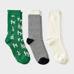 Women's Dogs Scallop Cuff 3pk Crew Socks - A New Day™ Green/White/Black 4-10 -A New Day™ GUEST 87589451 786c 4cbc 805f bdfd3f7181d8