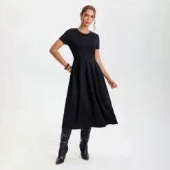 Women's Short Sleeve Midi A-Line Dress - A New Day™ Black -A New Day™ GUEST 8a3ea9b0 c805 4ba5 af26 f6b03b5e88cb