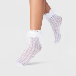 Women's Knit Heart Sheer Anklet Socks With Lace Ruffle - A New Day™ White 4-10: Frilly Knit Fashion Anklets, Lightweight Ruffled Design -A New Day™ GUEST 8c398076 e23d 46d7 9186 da3f2dcb0660