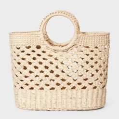 Straw Circle Handle Tote Handbag - A New Day™ Ivory: Woven Structured Bag, Paper Straw Material -A New Day™ GUEST 8caede51 ab7d 48e7 be57 20266cb46d2e
