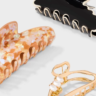 Assorted Marble And Scallop Edge Hair Claw Clip Set 3pc - A New Day™ Multicolor 4 Assorted Marble And Scallop Edge Hair Claw Clip Set 3pc - A New Day™ Multicolor - Image 2