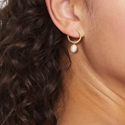 14k Gold Plated Freshwater Pearl Click Top Hoop Earrings - A New Day™ Gold: Nickel-Free, Statement Jewelry