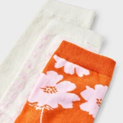 Women's Floral 3pk Crew Socks - A New Day™ Orange/Pink/Ivory 4-10: Tagless, Smooth Toe Seams -A New Day™ GUEST 94b69140 5988 414f 912e c694a14beabe