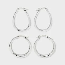 Silver Plated Circle And Oval Hoop Earring Set 2pc - A New Day™: Brass, Nickel-Free, Hinge Closure, Gift Box Included -A New Day™ GUEST 967a1db0 ceb0 4904 b9a6 1fc6b2366178