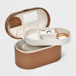 Oval Jewelry Organizer Box With Mirror - A New Day™ Brown