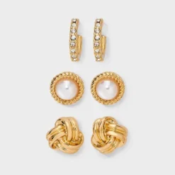 Knot And Pearl Stud Earring Set 3pc - A New Day™ Gold -A New Day™ GUEST 99104d6c feff 44e2 8550 ef8df46cd092