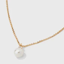 Glass Pearl Pendant With Cubic Zirconia Chain Necklace - A New Day™ Gold: Singapore Style, Lobster Claw Clasp, Steel & Brass -A New Day™ GUEST 9a4e5ba0 c885 4b88 b007 cd66c1012d9c