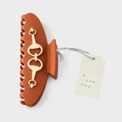 Chain Link Detailed Hair Claw Clip - A New Day™ Brown/Gold