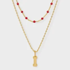 14K Gold Dipped Beaded Initial Necklace Set 2pc - A New Day™ Gold/Marron -A New Day™ GUEST 9dbee9f0 2c87 4beb 8393 69327b13f8e4