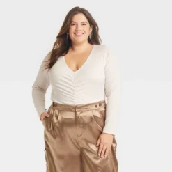 Women's Long Sleeve Ruched Slim Fit Bodysuit - A New Day™ -A New Day™ GUEST 9e5af9e2 1808 4e93 baac 373b181a715e