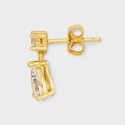 14k Gold Plated Cubic Zirconia Teardrop And Dangle Stud Earring Set 2pc - A New Day™ Gold: Brass, Nickel-Free, Post Closure