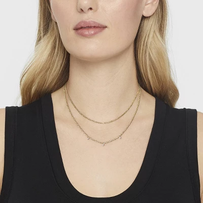 14K Gold Plated Pierced Cubic Zirconia Duo Necklace - A New Day™ 3 14K Gold Plated Pierced Cubic Zirconia Duo Necklace - A New Day™