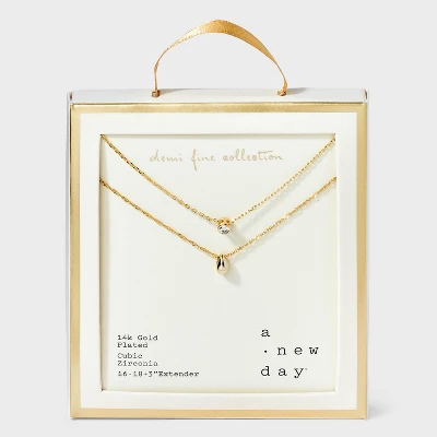 14K Gold Plated Bezeled Cubic Zirconia Teardrop Multi-Strand Necklace - A New Day™: Polished Brass, Gift Box Included 6 14K Gold Plated Bezeled Cubic Zirconia Teardrop Multi-Strand Necklace - A New Day™: Polished Brass, Gift Box Included - Image 4