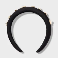 Satin Pearl And Stone Embellishment Padded Headband - A New Day™ Black -A New Day™ GUEST adc74e65 3abe 4e89 b12b 2a180a99674f