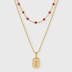 14K Gold Dipped Beaded Initial Necklace Set 2pc - A New Day™ Gold/Marron -A New Day™ GUEST af13ae55 b8c8 480f 815b f4cce108b6fe