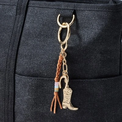 Mixed Semi-Precious Rose Quartz Braided Tassel With Cowboy Boot Cluster Bag Charm - A New Day™ Gold 3 Mixed Semi-Precious Rose Quartz Braided Tassel With Cowboy Boot Cluster Bag Charm - A New Day™ Gold
