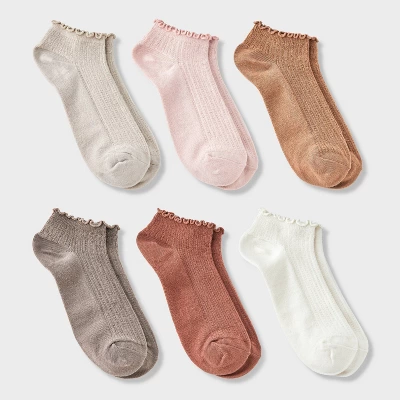 Women's Pointelle Lettuce Edge 6pk Low Cut Socks - A New Day™ 4-10 6 Women's Pointelle Lettuce Edge 6pk Low Cut Socks - A New Day™ 4-10 - Image 4