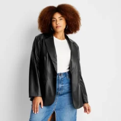 Women's Relaxed Fit Faux Leather Blazer - A New Day™ -A New Day™ GUEST b214c4ac ddfc 4e35 9b9c c5fbac5dccf6