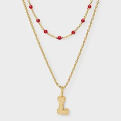 14K Gold Dipped Beaded Initial Necklace Set 2pc - A New Day™ Gold/Marron -A New Day™ GUEST b5283a71 b6fc 4a00 931f 787712372ca2