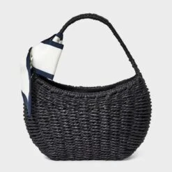 Straw Mini Bag With Bow - A New Day™ Black: Woven Paper Straw, Structured Shoulder Handbag, Single Handle, Solid Pattern -A New Day™ GUEST b6597a56 5f6a 4731 9b26 95226754516f