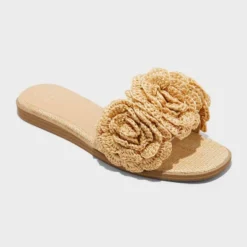 Women's Coco Raffia Flower Slide Sandals - A New Day™ Tan -A New Day™ GUEST b6ca5fcc 9032 4e61 8065 b002635406a8