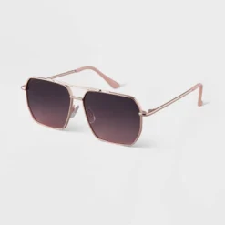 Women's Metal Angular Aviator Sunglasses - A New Day™ Rose Gold