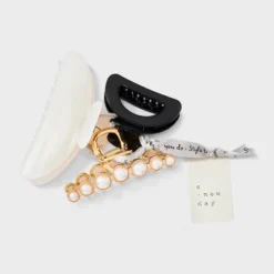 Classic Hair Claw Clip Set 3pc - A New Day™ Gold/Black/White