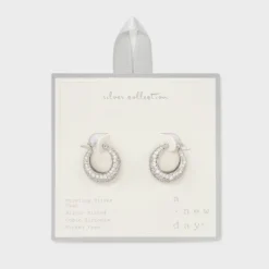 Cubic Zirconia Tapered Pave Huggie Hoop Post Earrings - A New Day™ Silver: Sterling Silver, Nickel-Free -A New Day™ GUEST b9b71ed5 eda0 4894 a007 a3f1d98bfd28