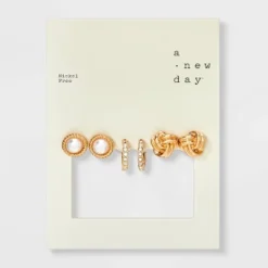 Knot And Pearl Stud Earring Set 3pc - A New Day™ Gold -A New Day™ GUEST bb4c529f 4d22 4174 a2c0 0deecc6455d6