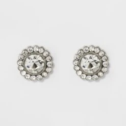 Pave Flower Stud Earrings - A New Day™ Silver: Nickel-Free, Shiny Finish, Post Closure -A New Day™ GUEST c0b964fd 7b2e 4fe5 a06a 3cb064291845