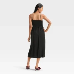Women's Smocked V-Waist Midi Dress - A New Day™