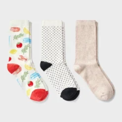 Women's Mediterranean Diet 3pk Crew Socks - A New Day™ Ivory/Red/Oatmeal Heather 4-10: Cotton Blend, Floral & Solid Patterns -A New Day™ GUEST c1d9a320 324d 4ced 838c 5cb2d822c6df