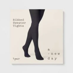 Women's Ribbed Sweater Tights - A New Day™ Black