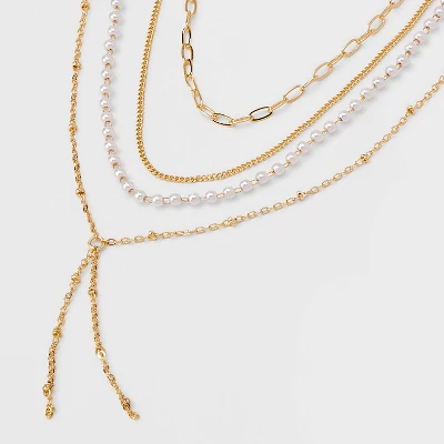 Pearl And Chain Multi-Strand Necklac - A New Day™ Gold: Nickel-Free Metal, Lobster Claw Clasp, 24" Length 5 Pearl And Chain Multi-Strand Necklac - A New Day™ Gold: Nickel-Free Metal, Lobster Claw Clasp, 24" Length - Image 3